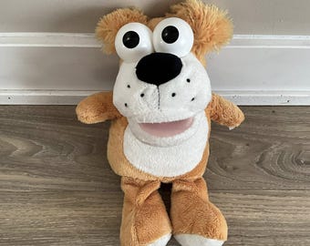 Vintage 2007 Marionnettes à main pour chien Loblaws, chiot en peluche aux grands yeux, animal en peluche beige et blanc, jouet narratif interactif, objet de collection canadien