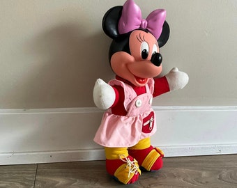 Vintage Disney Mattel Mickey Minnie Mouse Learn To Dress 14” Vinyl Head