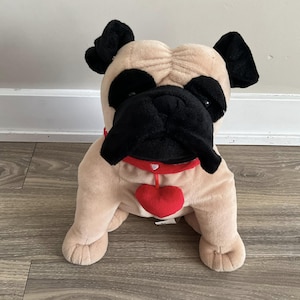 Pug Dog Plush Stuffed Animal with Red Heart - 14 inches