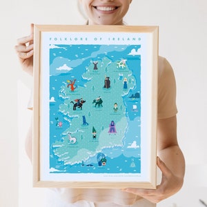 Carte illustrée du folklore d'Irlande - A3 Wall Art Print
