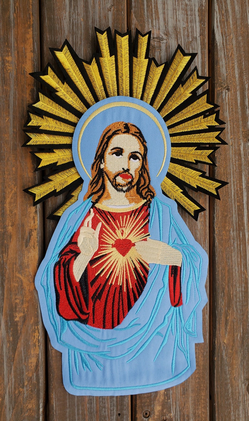 Jesus christ 12 x 7 embroidered iron on patch  etsy