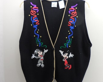 Vintage Disney Store Mickey Minnie Mouse Celebration Sweatervest Zwart Large