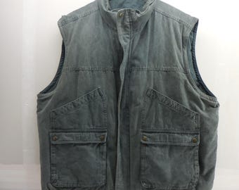 VTG Eddie Bauer Mens XXL Goose Down Puffer Vest Green Canvas Utility Pockets