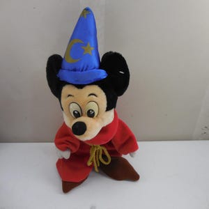 Disney Sorcerer Mickey Mouse Fantasia Plush Wizard Hat Red Robe 15 Inch Vintage image 1