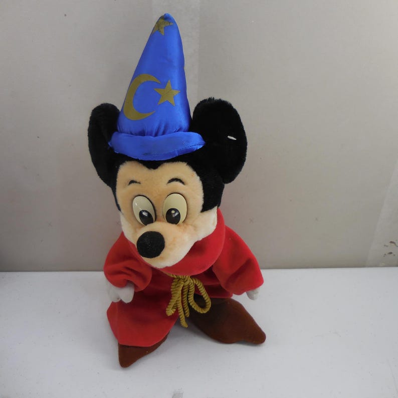 Disney Sorcerer Mickey Mouse Fantasia Plush Wizard Hat Red Robe 15 Inch Vintage image 1