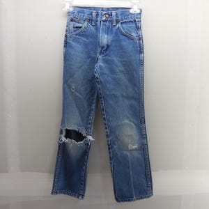 Vintage Wrangler Youth Jeans 10 Regular Tillverkade i USA Blå Thrashed 22x23 595BSWR bild 5
