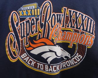 Vintage Denver Broncos Super Bowl XXXIII Champions Sweatshirt Logo 7 Navy Blue L
