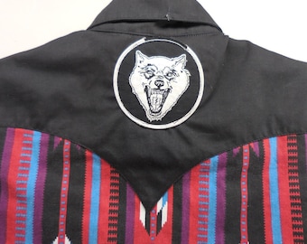 Rockmount Ranch Wear Tru-West Wolf Patch Southwestern Western Shirt Black Small