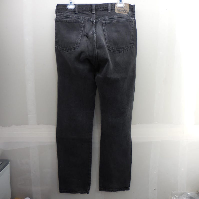 Wrangler Authentic Jeans Mens 34x34 Faded Black Thrashed Distressed Straight Leg image 2