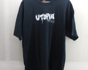 ヴィンテージ ユートピアオプティクス メンズ グラフィックTシャツ ブラック XL 半袖 ロゴTシャツ 90年代 Y2K