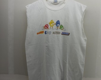 Vintage 90s Promo M&Ms Candy Logo Muscle Tee White Sleeveless Graphic Shirt L