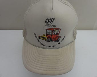 Vintage Sears Show Me What You Got Car Show Trucker Hat Tan Mesh Snapback Cap