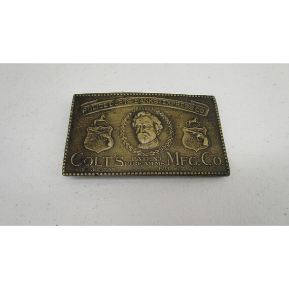 Colt Patent Firearms Mfg Co Belt Buckle Brass Tone Samuel Colt Police Depts Bank