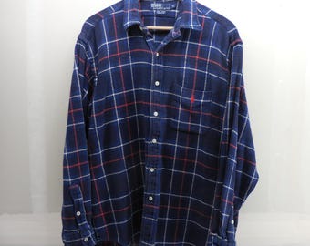 VTG Polo Ralph Lauren Lowell Sport blauw geruit flanellen shirt heren XL-pony