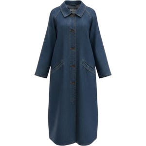 David Hollis Vintage Denim Duster Coat Blue Gingham Lined Long Trench Large VTG