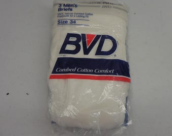 Calzoncillos BVD para hombre, vintage de 1992, paquete de 3, algodón peinado blanco, talla 34, nuevos sin usar.