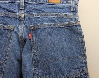 Vintage Levis röda flikar Carpenter denimshorts blå Y2K storlek 12-26 midja