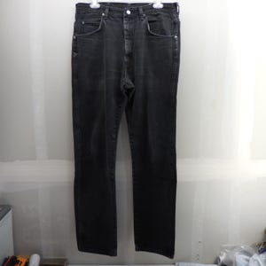 Wrangler Authentic Jeans Mens 34x34 Faded Black Thrashed Distressed Straight Leg image 8