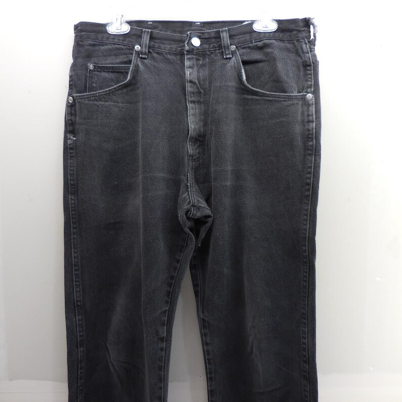 Wrangler Authentic Jeans Mens 34x34 Faded Black Thrashed Distressed Straight Leg image 10