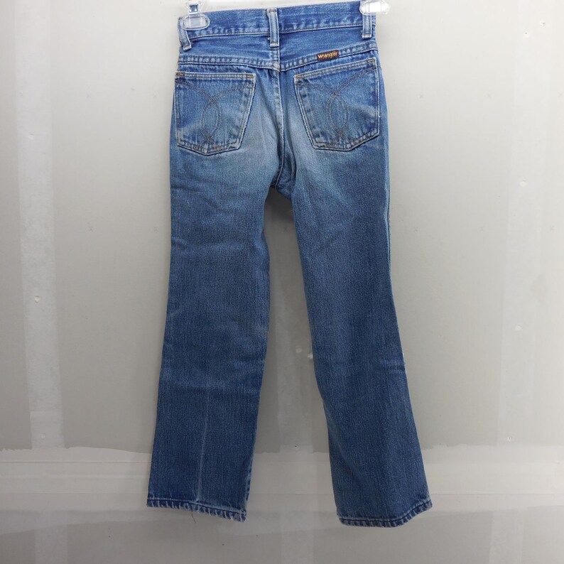Vintage Wrangler Youth Jeans 10 Regular Tillverkade i USA Blå Thrashed 22x23 595BSWR bild 2