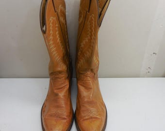 Vintage Justin Ostrich Mens Congac Leather Cowboy Boots  Style 8737 Size 13 D