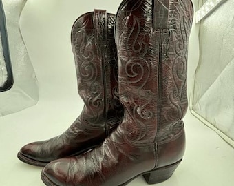 Lucchese Vintage San Antonio 80s Goat Leather Black Cherry Cowboy Boots Size 9B