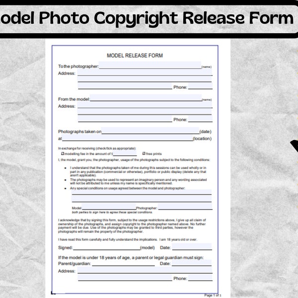 Photo Copyright Release Example Copyright Release - Etsy