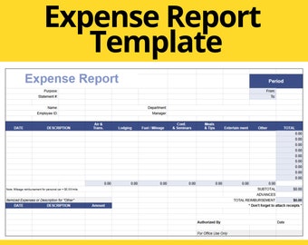Expense Report Template (excel Editable Printable) Etsy