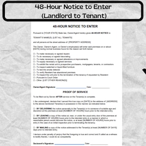 48-Hour Notice to Enter (Landlord to Tenant) - 48-Hour Notice to Enter form - 48-Hour Notice to Enter template