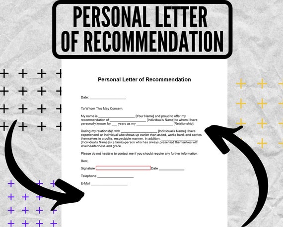Personal Letter of Recommendation Form Personal Letter of | Etsy