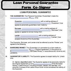 Loan Personal Guarantee , Loan Personal Guarantee Form | Co-Signer - Loan Personal Guarantee Template -