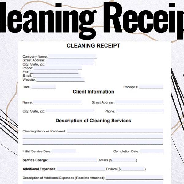 Cleaning Service Receipt - Cleaning Service Receipt Template -  Cleaning Service Receipt forms - MS Editable Word