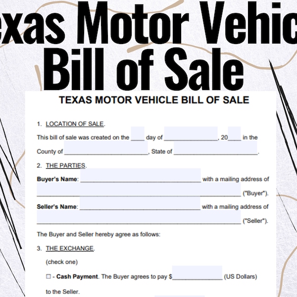 Texas Motor Vehicle Bill of Sale, Texas Motor Vehicle Bill of Sale Form, Texas Motor Vehicle Bill of Sale template