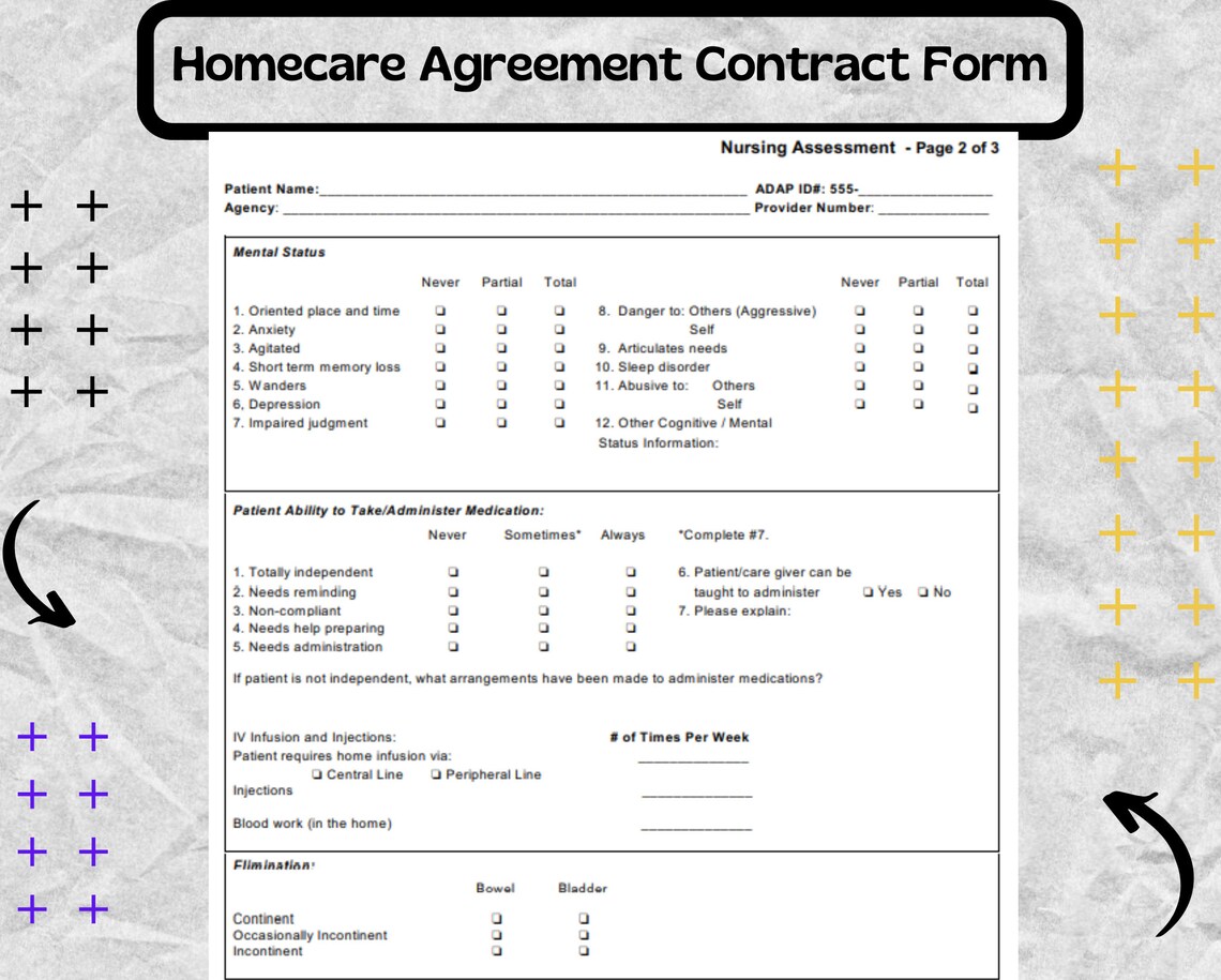 Homecare Agreement Contract Form - Home Health Care Evaluation Form ...
