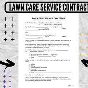 Lawn Care Service Contract - Landscaping Contract - Garden care agreement