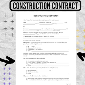 Construction Contract , Construction Template, Handyman, Contract Template, Contractor agreement