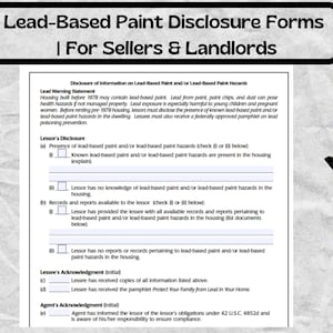 Lead-Based Paint Disclosure Forms - For Sellers & Landlords