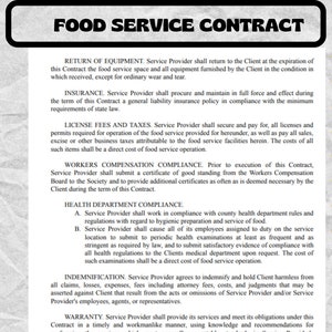 Food Services Contract Agreement - Food Services Contract Agreement Templates - Food Services Contract Agreement forms - Editable pdf