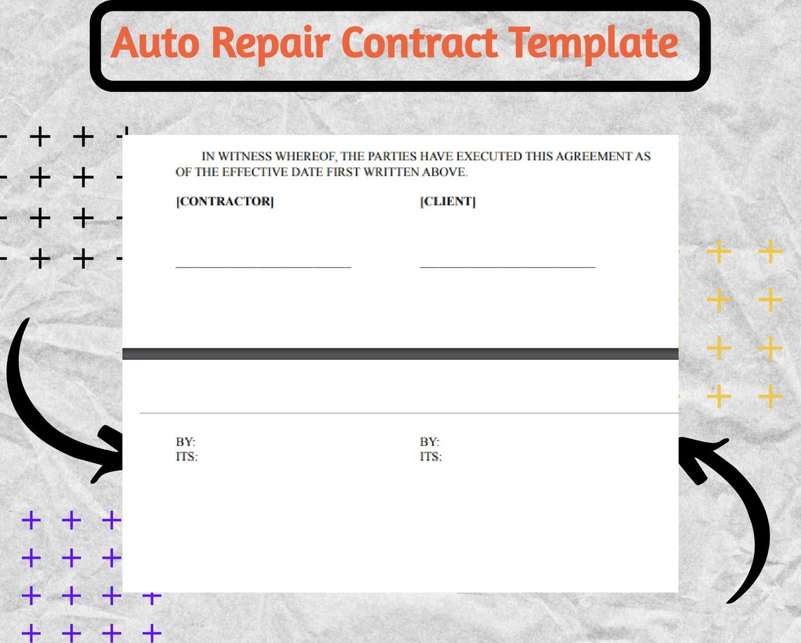 Auto Repair Contract , Auto Repair Forms , Vehicle Repair Contract