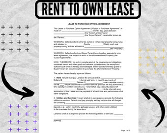 Rent to own lease agreement Template  , lease to purchase option agreement