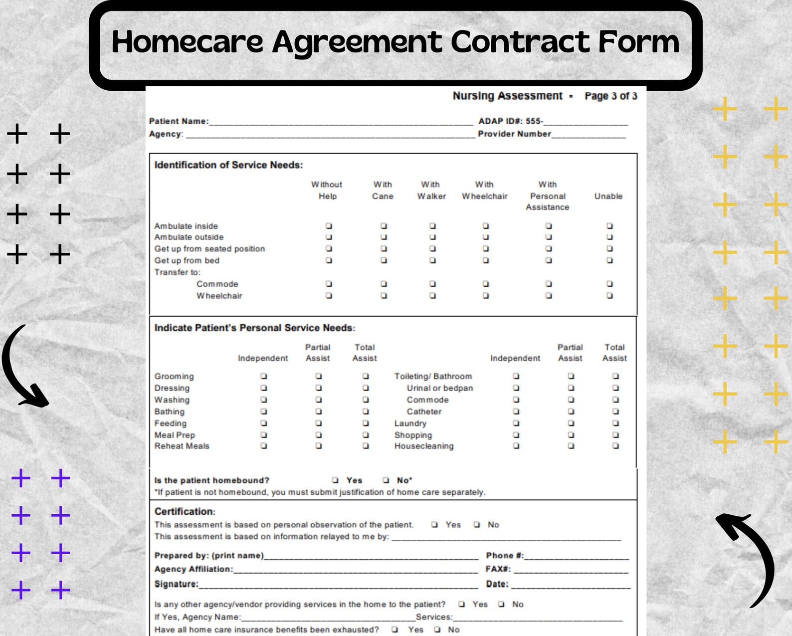 Homecare Agreement Contract Form - Home Health Care Evaluation Form ...