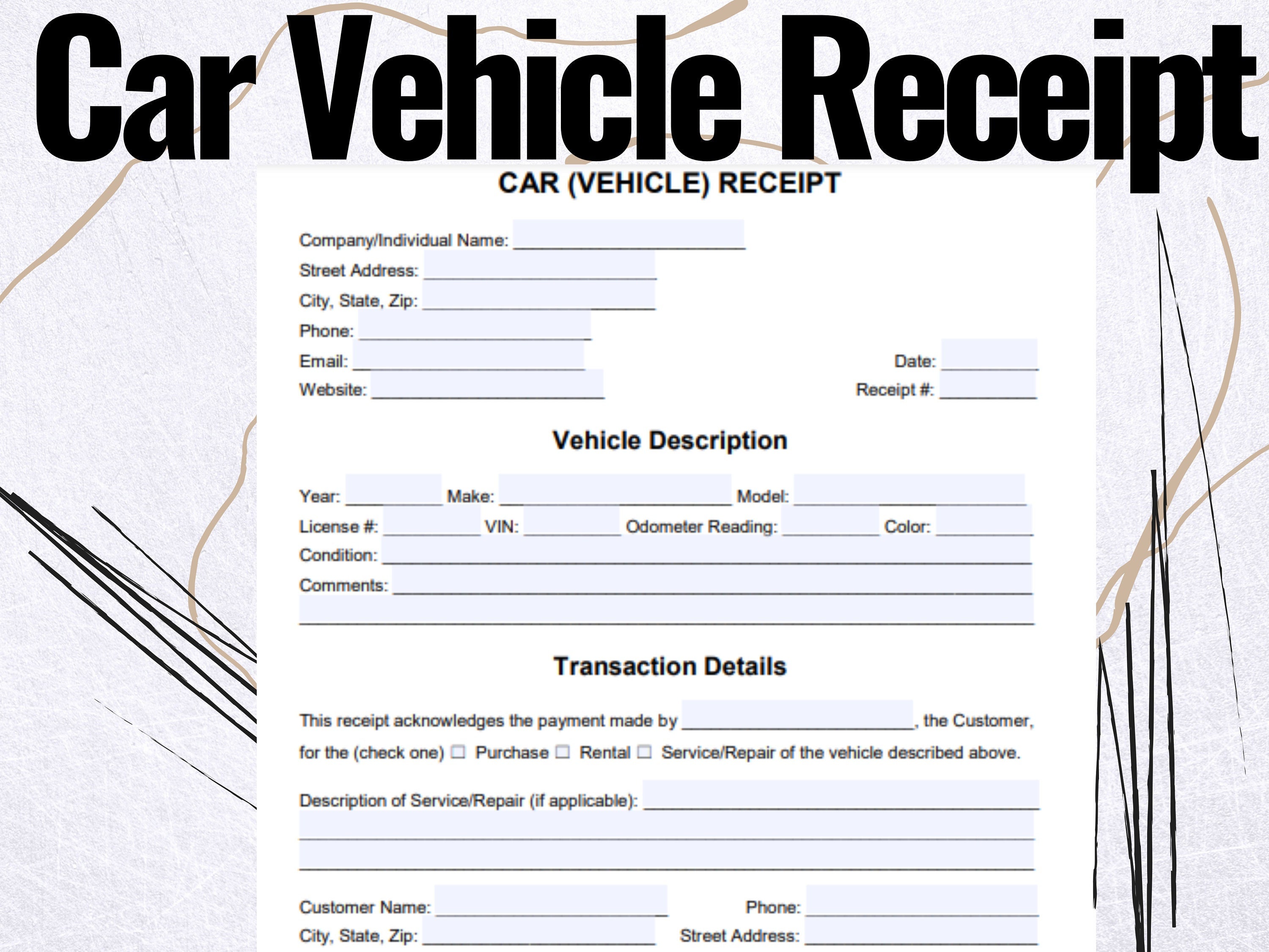 Car Vehicle Receipt Car Vehicle Receipt Forms Car Vehicle Receipt 