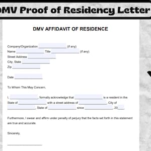 Carta de comprovante de residência do DMV, formulário de carta de comprovante de residência do DMV, modelo de declaração de residência do DMV