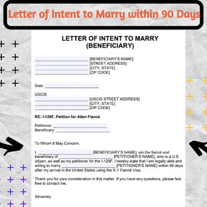 Carta de intención de casarse dentro de los 90 días, Peticionario y beneficiario, Carta de intención de casarse, Formulario de carta de intención de casarse