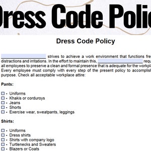 Dress Code Policy - Dress Code Policy form - Employee Dress Code Policy - Employee Dress Code Policy form - MS Editable Word - HR Policies