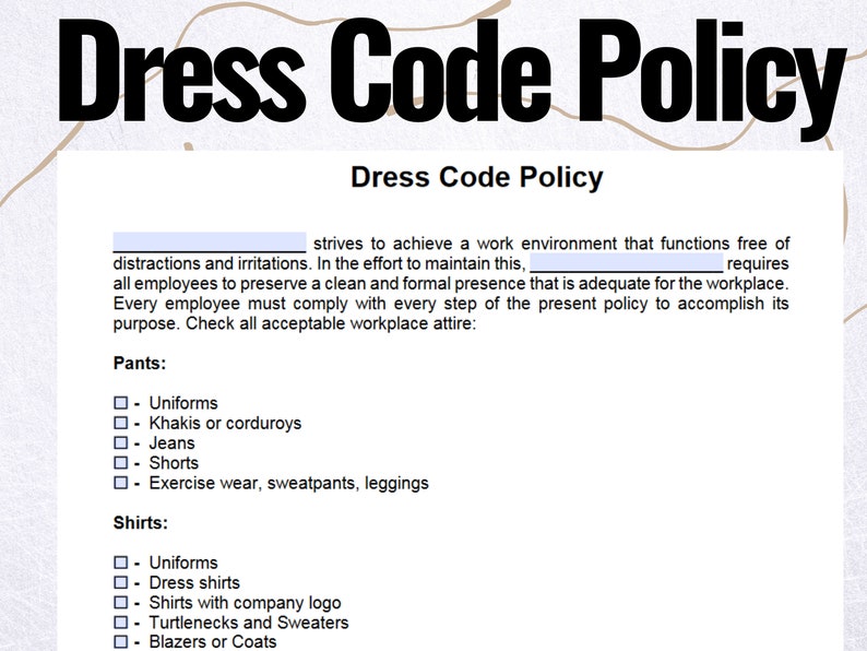 Dress Code Policy Dress Code Policy Form Employee Dress Code Policy ...