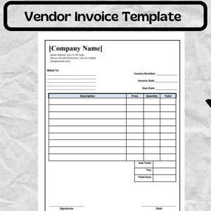 Vendor Invoice Template -  Vendor Invoice Template form - Editable PDF File