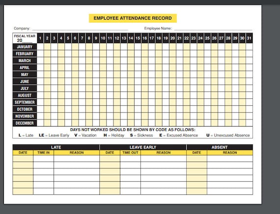 Printable Employee Attendance Report, Printable Employee Attendance, Printable  Employee Attendance , Attendance Calendar, Employee Absent - Etsy