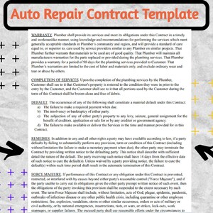 Auto Repair Contract , Auto Repair Forms , Vehicle Repair Contract ...
