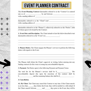 Event Planner Contract  , Event Planner Agreement, Simple Event Planner Service Form,  Event Planning Contract Template